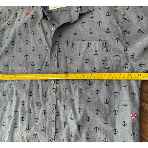 Sunday Work Clothes Shirt Mens Large Button Up Nautical Anchor Collared Shirt - Picture 9 of 11